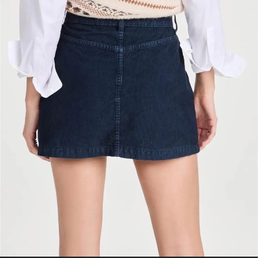 Free People Ray‎ Corduroy Mini Skirt Navy Blue Button Front Size 10 Y2K Indie - Picture 3 of 9